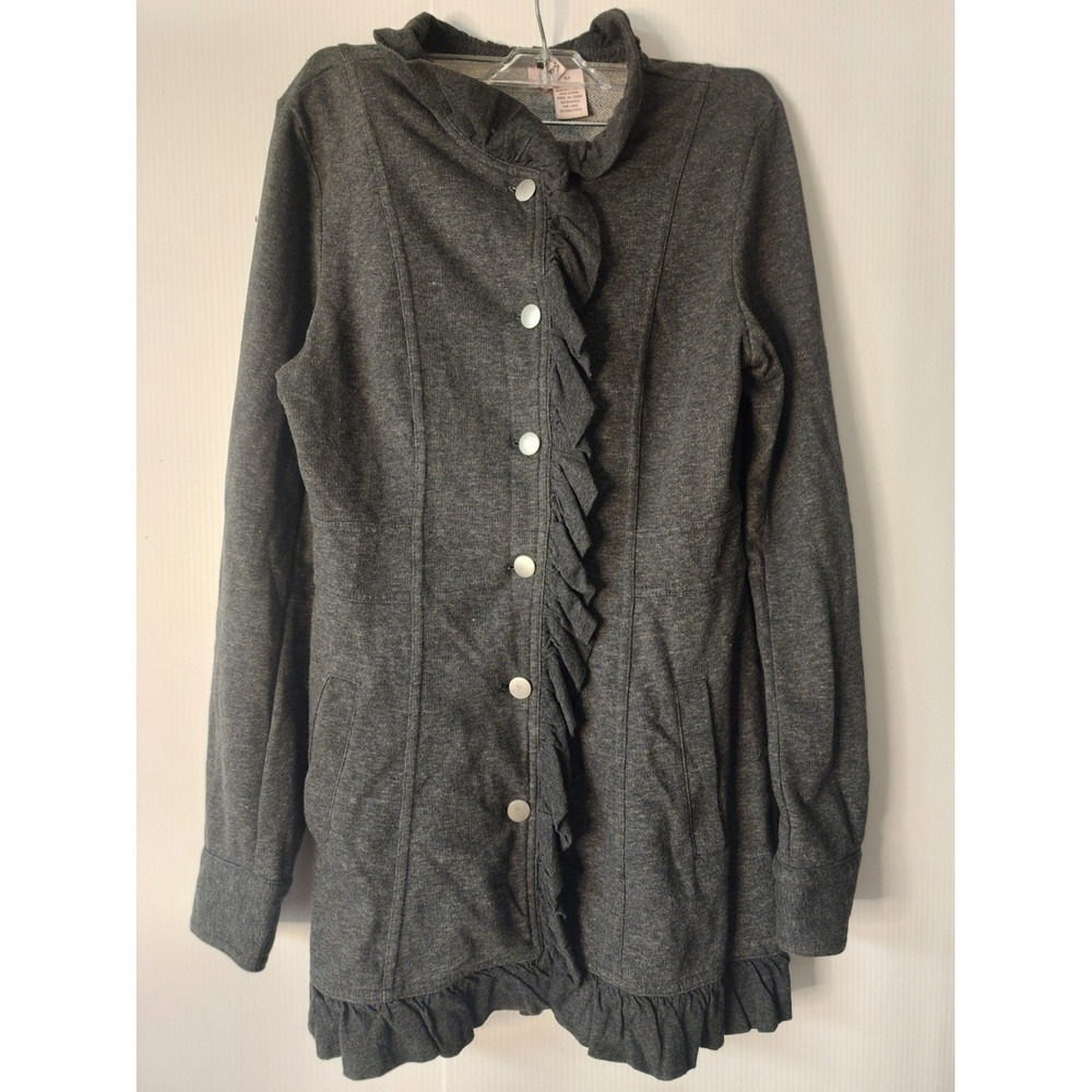 Stella Starr Womens Ruffled  Trim‎ Cotton Blend Jacket  Dark Gray Medium
